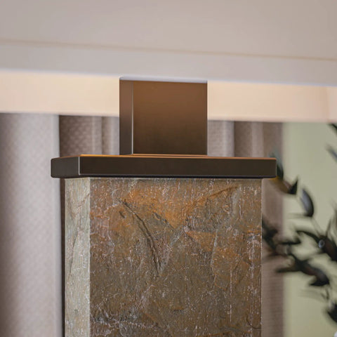Close-up of the Rustic Slate Table Lamp With Real Slate Column, 29 Inch Tall Farmhouse Vibe, showing natural slate texture.