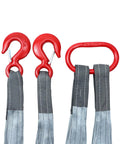Heavy Duty Two Leg Bridle Web Sling Polyester Lifting Strap With Tough Steel Grab Hooks 6.56 Feet Long showing two steel hooks.