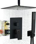 Dope 16 Inch Matte Black Shower System With Rainfall Head And Handheld Ceiling Mounted Bathroom Kit That Elevates Your Shower Game Valve Included