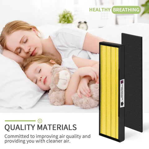 Germ Guardian Compatible HEPA Filter C Replacement for Pet Air Purifier beside sleeping child with teddy bear.