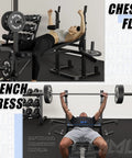 Man using Olympic Weight Bench Set With Leg Extension And Leg Curl 9 In 1 Workout Bench With Preacher Curl Pad And Lat Pulldown for chest exercises.