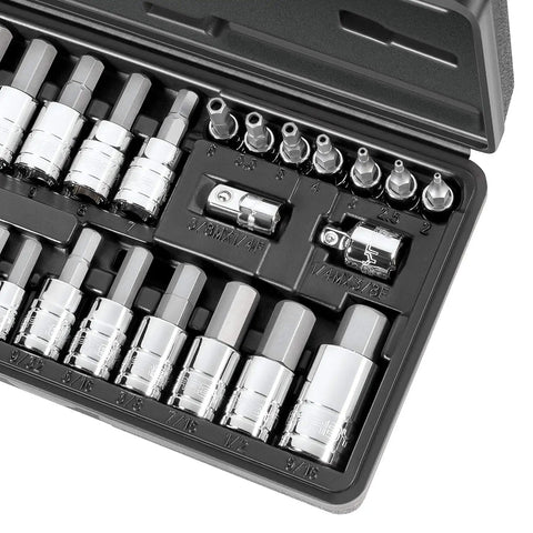 Tamper-Proof Hex Socket Set With 28 Allen Bits, SAE And Metric Sizes, S2 Steel CrV Sockets in Case for Public Infrastructure Use