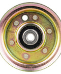 Front view of ILONPA flat idler pulley, zinc-plated steel with center bearing