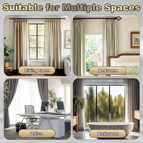 Heavy Duty Aluminum Curtain Track System, Wall Mounted With Quiet Glide, Roman Rod Style Rail For Living Room, Bedroom, And Room Divider, Black Finish, 12ft Length, Smooth Sliding Curtains, Built To Last For Silent Operation shown in living room