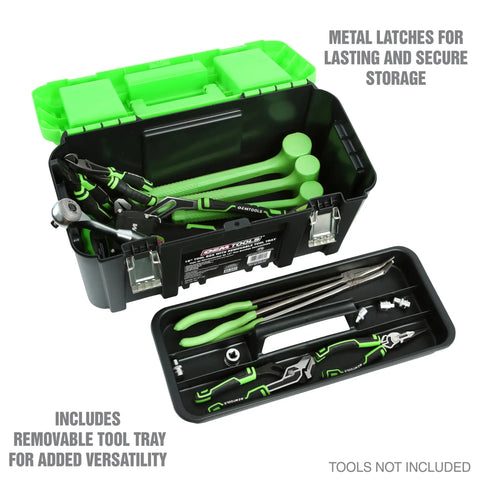 19 Inch Tool Box With Removable Tray And Beefy Handle, Large Plastic Tool Box With Multiple Compartments, Open View Display
