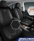 Air-Cooled Memory Foam Seat Covers With Mesh And Leather Trim For Front Seats, Airbag Compatible, Universal Fit, Black Interior