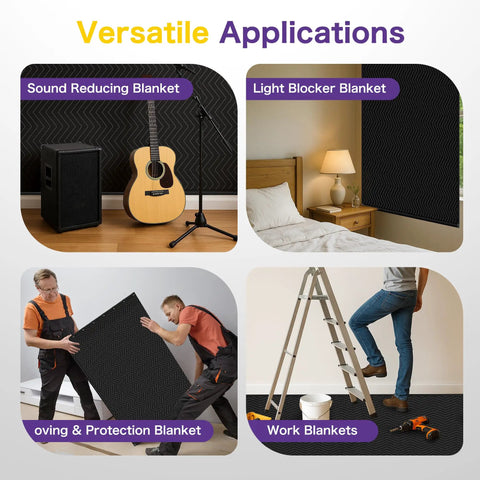 Badass Heavy Duty Extra Large Sound Dampening Blanket 2 Pack 96 By 80 Inches shown in versatile applications for sound and light blocking.