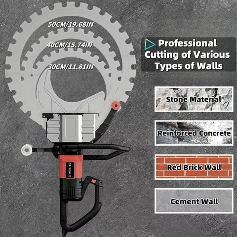 Heavy Duty Concrete Ring Saw Beast With 8900W Motor and Water Fed Dust Control for cutting stone, brick, and cement walls.