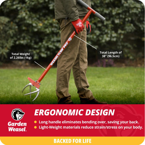 Person using Claw Pro 3 In 1 Hand Tiller For Cultivating Loosening Aerating And Weeding With Adjustable Tines Twist Weeding Tool And Digging Fork