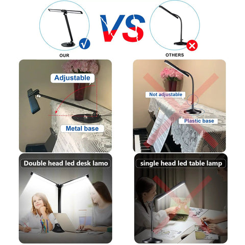 Comparison image showing LED Desk Lamp For Home Office And Upright Piano with rotatable stand vs other non-adjustable lamps.