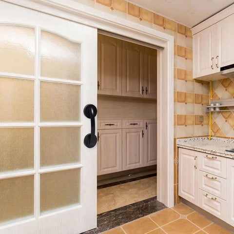 Black Suction Cup Glass Door And Window Handle for bathroom sliding doors on white textured glass, non porous non marking design