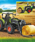 Awesome Remote Control Tractor Farm Playset with Trailer and Timber Truck in field with hay bale, easy pairing RC for kids.