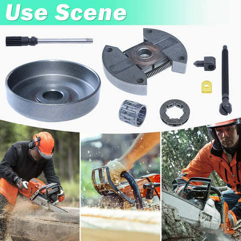 325 Inch Heavy-Duty Clutch Drum Rim Sprocket Kit For Husqvarna Chainsaws with needle bearing, oil line, and tensioner.