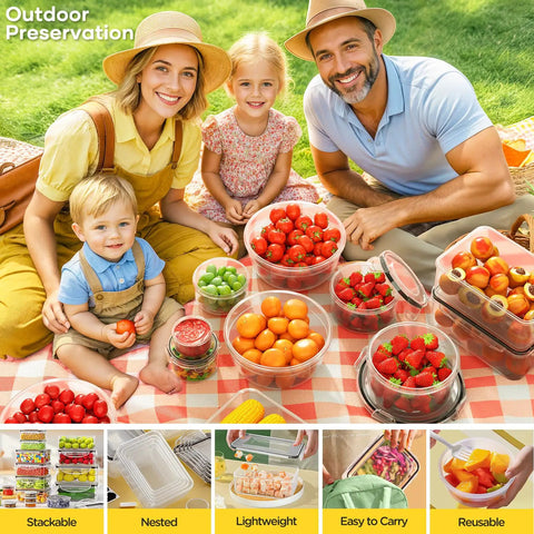 Family enjoying picnic with 52 Piece Airtight BPA Free Food Storage Containers With Lids Set For Kitchen Organization outdoors