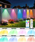 Outdoor RGB LED String Lights 50Ft, 8 Pack, Smart App Control and Remote illuminating a garden fence with colorful lights.