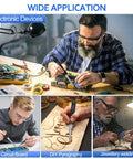 Collage showing diverse uses of 120W LED Soldering Iron Kit With 7 Second Heat Up, Adjustable 356-968F Temperature, Auto Sleep in electronics, DIY, and crafts.