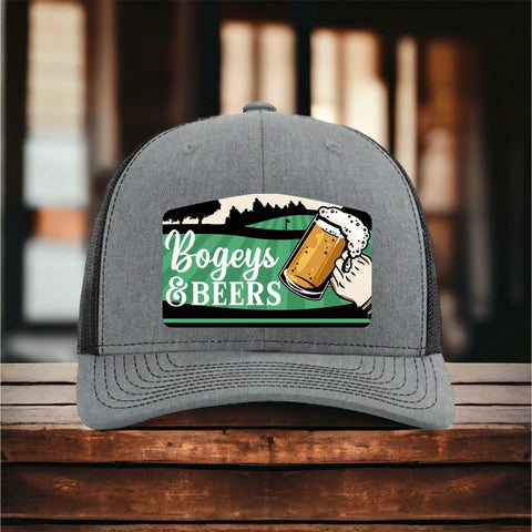 Funny Bogeys And Beers Golf Hat For Men With A Classic Trucker Look Cracks Open A Cold One On The Course And Delivers Laughs