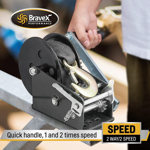 Heavy Duty 3500lb Boat Trailer Winch With 33ft Strap Portable Hand Winch With Steel Cable Two Way Ratchet Crank