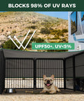 Super Sturdy Dog Playpen With Sun Shade Standing 24 Inches High Packs 16 Easy Clip Panels, UV blocking cover for outdoor use.