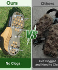 Comparison image showing Pro-Grade Lawn Aerator Shoes With 5mm Metal Sole And Bend-Resistant Spikes vs. clogged competitor shoes.