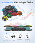 Roll Up 9 Pad Electronic Drum Set With Headphone Jack And Built In Speaker Bass Pedal Sticks 10 Hours Playtime 3 Toms 2 Crashes 1 Hi Hat 1 Ride Totally Beginner Friendly Kids Christmas Gift For Real Drummers showing compatibility with devices