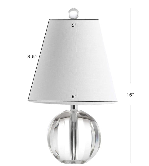 Clear Crystal Ball LED Table Lamp 16 Inches, Glam Orb Nightstand Light With White Linen Empire Shade, Modern White Bedside Lamp