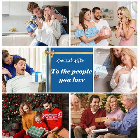 Collage of people exchanging gifts with a 'Special gifts to the people you love' message in the center.