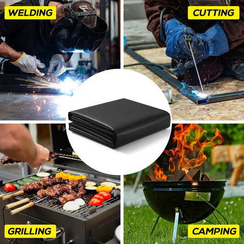 Heavy Duty Welding Blanket 4x6 Ft Silicone Coated Fiberglass Fireproof Shield With Heat Resistant Up To 1022F image collage of uses