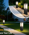 Heavy Duty Outdoor Path Light 15.75 Inches Modern Landscape Bollard illuminating walkway at dusk with warm glow.