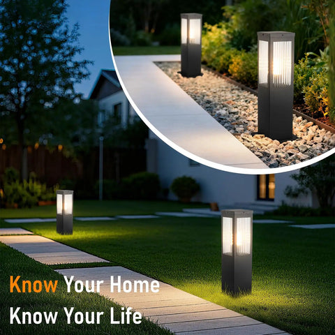 Heavy Duty Outdoor Path Light 15.75 Inches Modern Landscape Bollard illuminating walkway at dusk with warm glow.