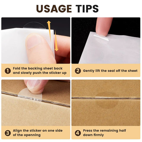 Clear Circle Stickers 1 Inch, 1440 Count on 20 Sheets, Glossy PET Film Seals for Packaging to Neatly Close Envelopes and Lightweight Paper Without Covering Logos or Text, usage tips on envelope seal