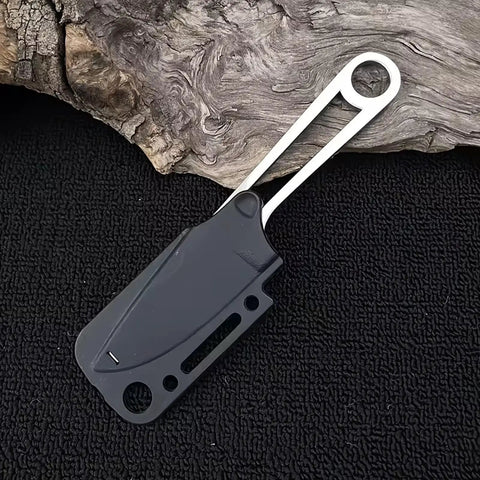 Dope Outdoor Straight Knife With Sheath And Back Clip, 2nd Gen Hiking Knife For Camping And Everyday Carry resting on wood