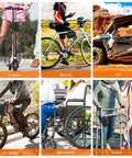 Universal Cup Holder For 8 To 32 Oz Bottles With Net Pockets And Hook And Loop Straps in use on scooter, bicycle, UTV, e-bike, wheelchair, walker