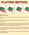Illustration of Shut The Box Dice Game Wooden Board Game for 2 to 4 players with playing method and game rules displayed.