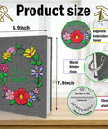 Upgraded Embroidery Stitch Book Kit With 106 Patterns cover showing size details and embroidered floral design
