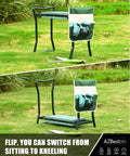 All In One Garden Stool And Kneeler Set with tool bag pouch, green EVA pad and garden gloves, foldable bench for easy weeding.