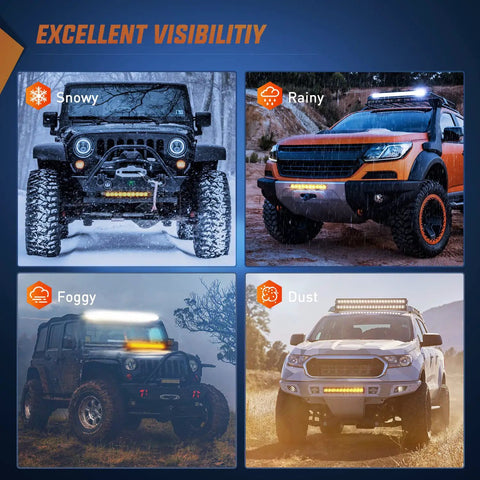 Slim 11 Inch LED Light Bar 2 Pack 26 LED Single Row Spotlight Flood Combo For Off Road 4x4 Trucks SUVs ATVs UTVs Roof Bumper Lamp Amber 2200K Beams For Night Driving on Jeep in snow, rain, fog, and dust
