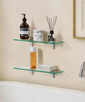 Floating Glass Bathroom Shelf 16 Inch Tempered Glass Wall Shelf With Brushed Nickel Brackets Dope Space Saving Organizer 2 Pack