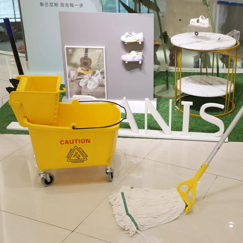 35 Quart Commercial Mop Bucket With Side Press Wringer On Wheels Included Industrial Mop Yellow For Heavy Duty Floor Cleaning And Mopping With Durable 50K Cycles Wringer And Rectangular Design