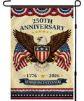 250th Anniversary Fourth Of July Garden Flag with bald eagle and American flags, 12x18 linen for porch, patio, yard decor.