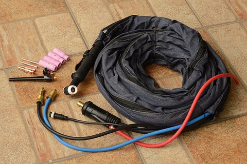 Water Cooled 350 Amp TIG Welding Torch Kit With Beefy Head And Flexible Gas Valve 25 Foot Cable System CK35 50 Connector