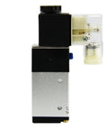 Side view of Compact 1/4 Inch NPT 3 Way 2 Position Pneumatic Solenoid Valve DC 12V with Aluminum Body, IP65 rated for dust and water