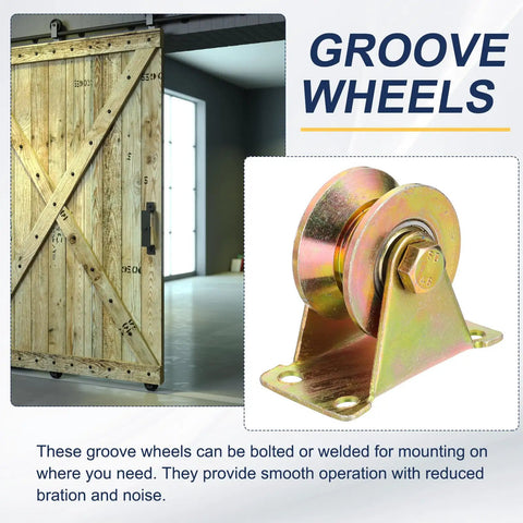 2 Inch V Groove Steel Casters Heavy Duty Gate Roller Kit 330 Lb Load Rating With Bracket for mounting on gates.