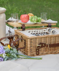Wicker Picnic Basket Set For Two With Insulated Cooler, Detachable Table Lid, Blanket And Full Tableware