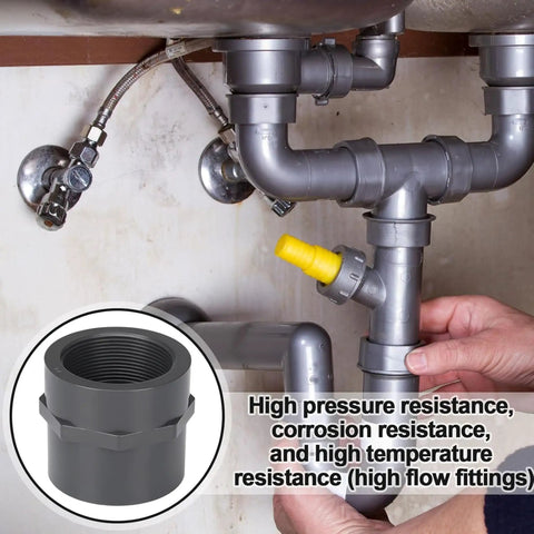 Installed plumbing setup with 8 Pack 2 Inch PVC Pipe Fittings Female Adapters Schedule 80 Socket to NPT Connector, corrosion resistant.