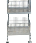 Heavy Duty Steel Mail Cart For Hospital Nursing Units With Quiet Roller Casters, two-tier wire shelving and wheels.