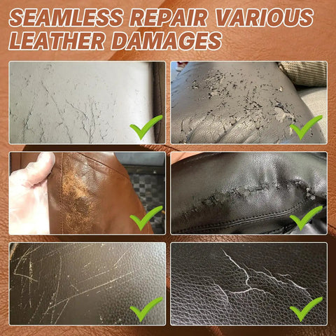 Seamless repair of various leather damages using Premium Leather Repair Kit For Furniture Sofa And Car Seats 5 Piece Vinyl Patch Set.