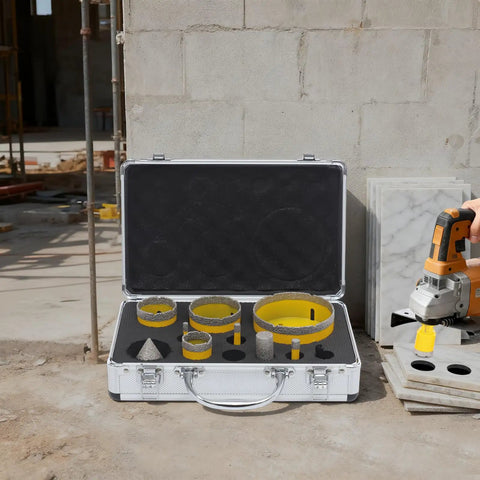Premium 10 Pcs Diamond Core Drill Bit Set With Heavy Duty Hole Saw Kit In Yellow For Cutting Tile Granite Marble And Stone Smooth And Fast in case