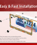 Cool Floral Print Stainless Steel License Plate Frame With Screws 12x6 Inch Auto Parts Decor shown with installation steps.