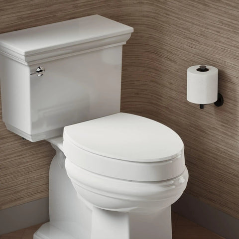 Elevated Comfort Height Elongated Toilet Seat Soft Close Smooth Action Lid Hassle Free Quick Install Hardware Super Comfy Solid Grip Bumpers Straightforward Accessibility Upgrade Everyday Bathroom Essential Pure White
